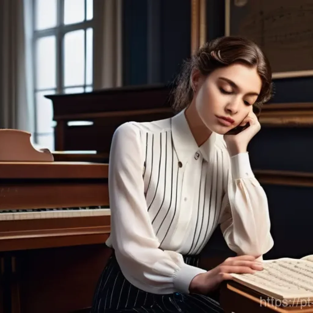작곡가 자격증과 글로벌 음악 트렌드 분석 - **"The Composer's Guiding Compass"**: A female composer in her late 20s, with a stylish yet practica...